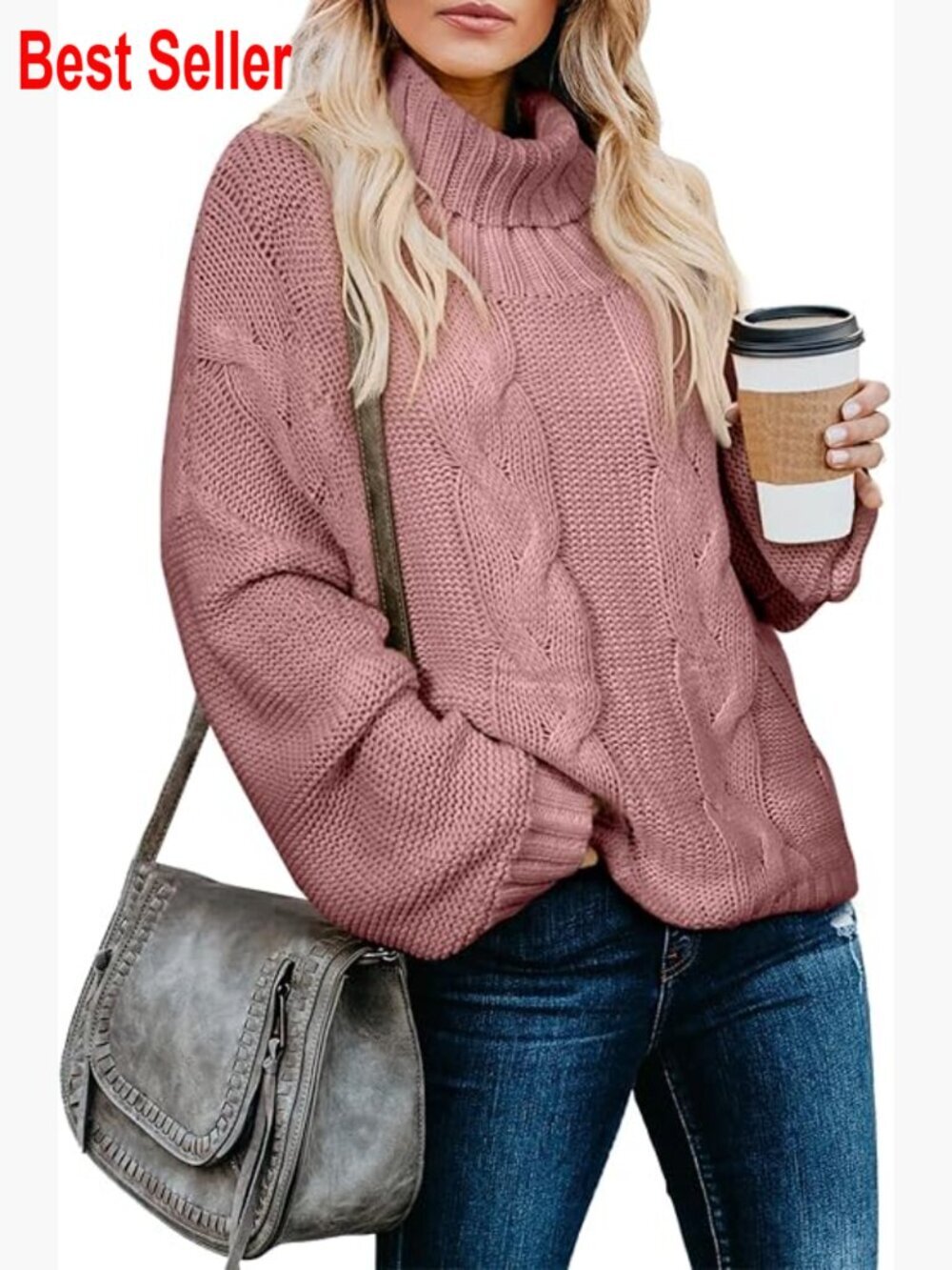 Oversized Turtleneck Cable Knit Sweater Pullover Winter Chunky Long Sleeve